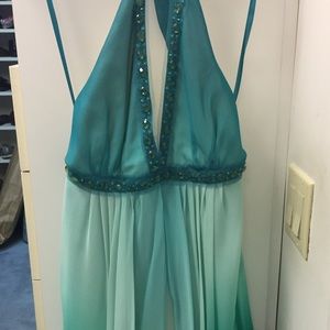 BCBG teal ombré high low dress
